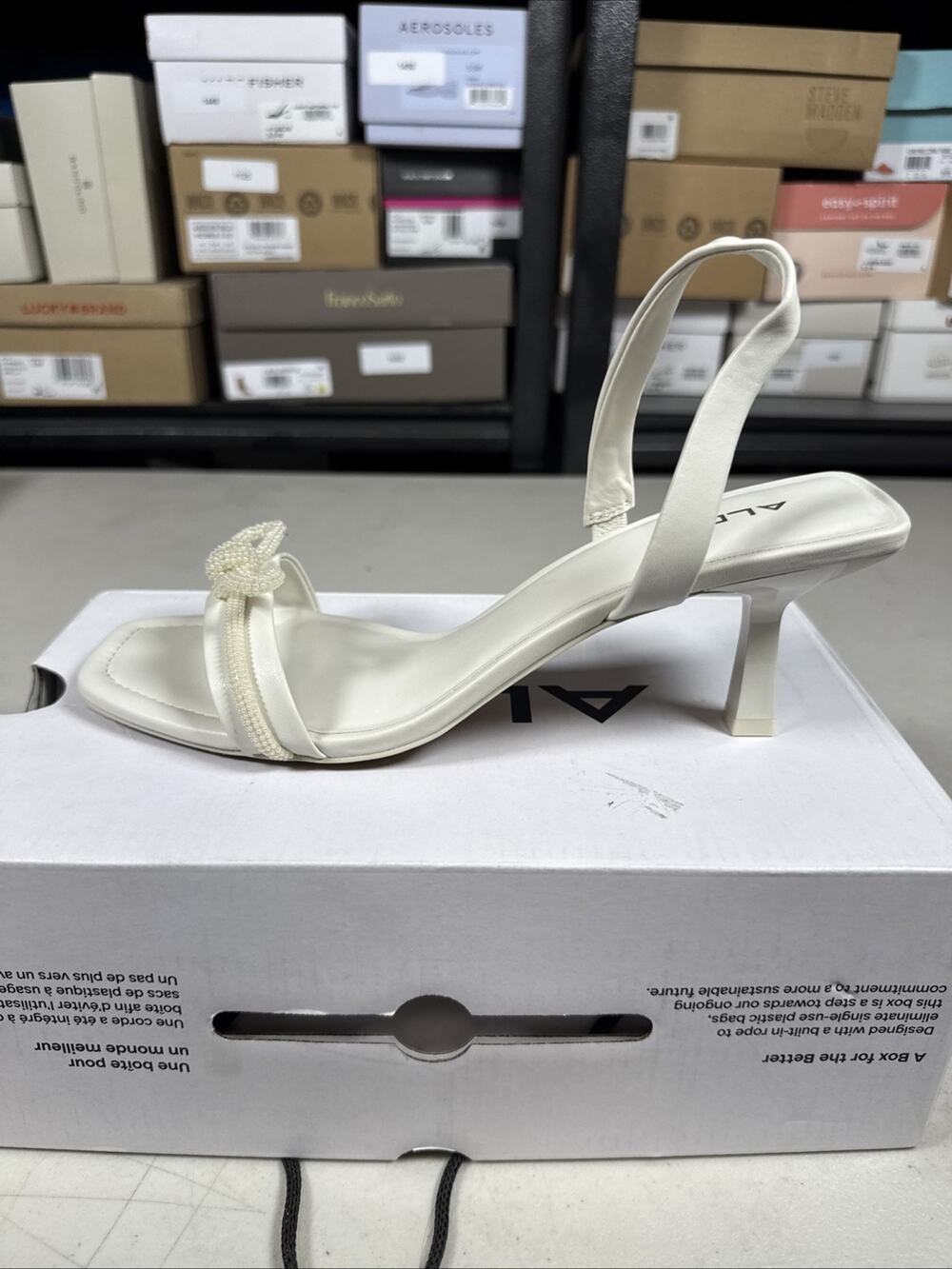 Women's 10 ALDO Heeled Sling Back Sandals, White New With Box